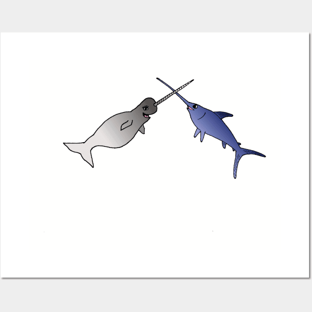 En Garde! Narwhal vs Swordfish Wall Art by TeamKeyTees